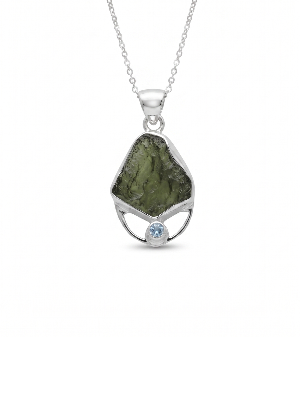 Moldavite Pendant, Natural Blue Topaz Gemstone Jewelry, 925 Sterling Silver, Handmade Pendant For Gift, Necklace For Women's, Gift For Her