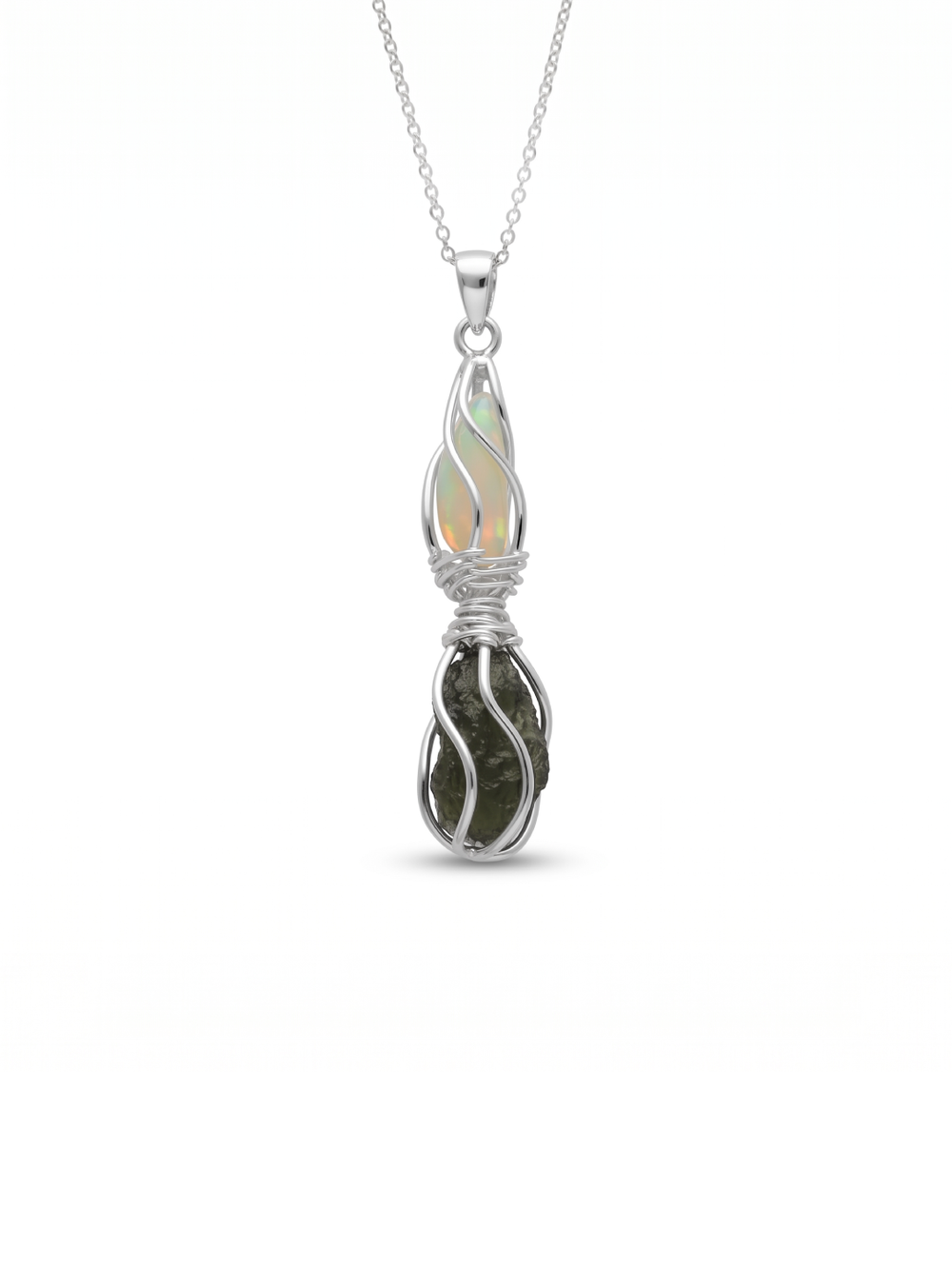 Moldavite Pendant, Czech Moldavite, Opal Pendant, Sterling Silver Pendant, Handmade Pendant, Natural Moldavite