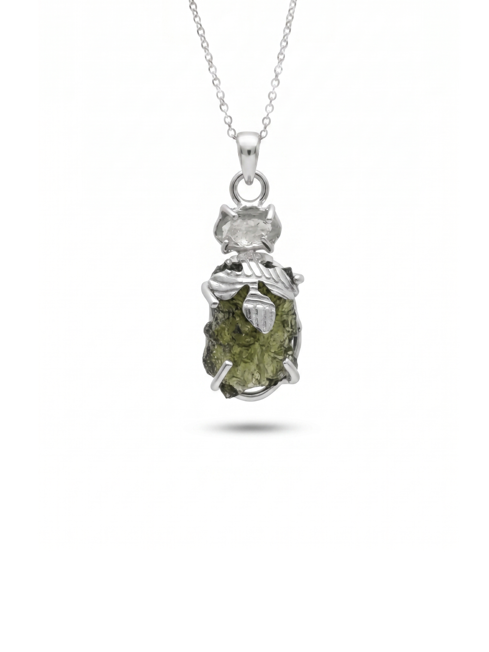 Moldavite herkimer pendant, genuine gemstone pendant, sterling silver handmade pendant, 100% genuine with certified gemstone