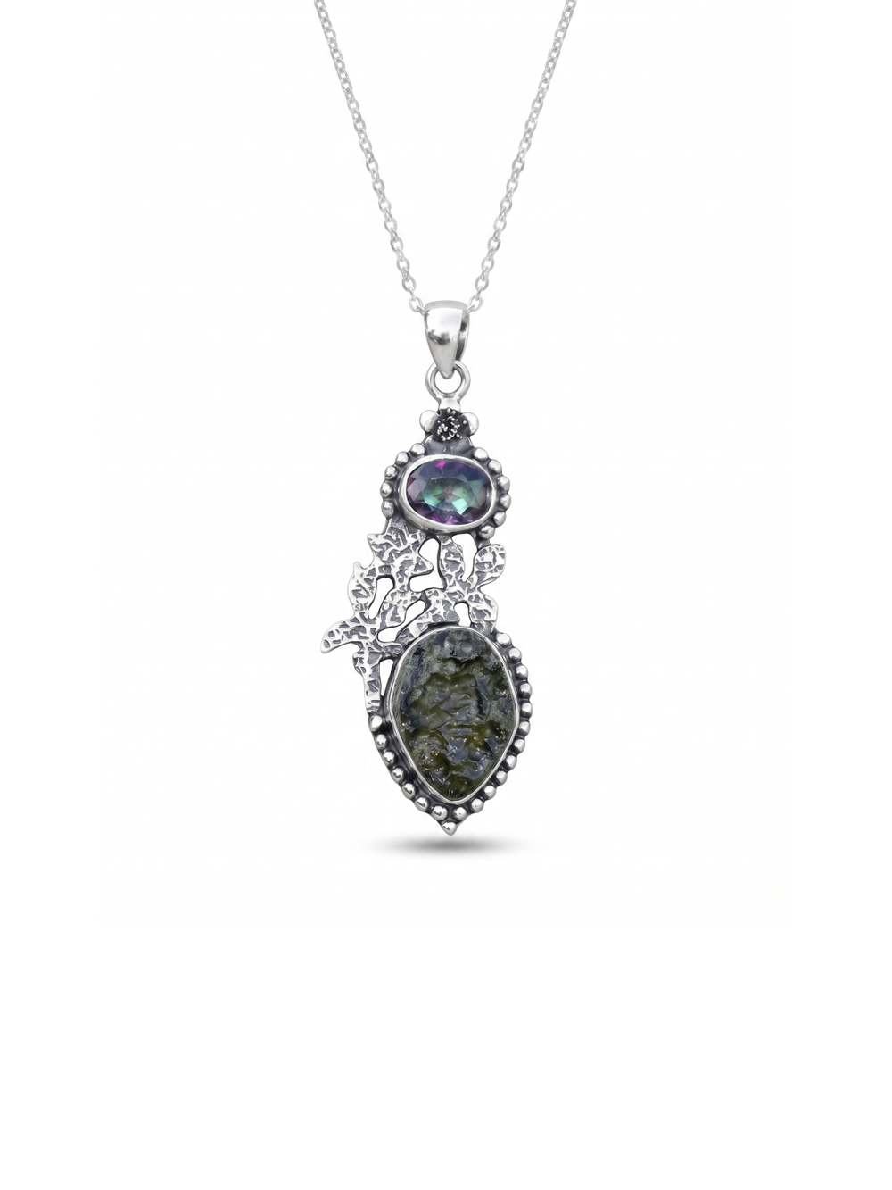 Moldavite Mystic Topaz pendant, genuine gemstone pendant, sterling silver handmade pendant, 100% genuine with certified gemstone