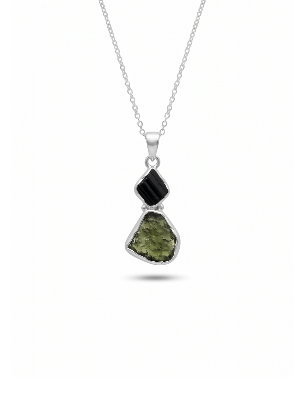 Moldavite Pendant, Black Tourmaline Pendant, Gemstone Pendant, Sterling Silver Pendant, Handmade Pendant, Natural Moldavite