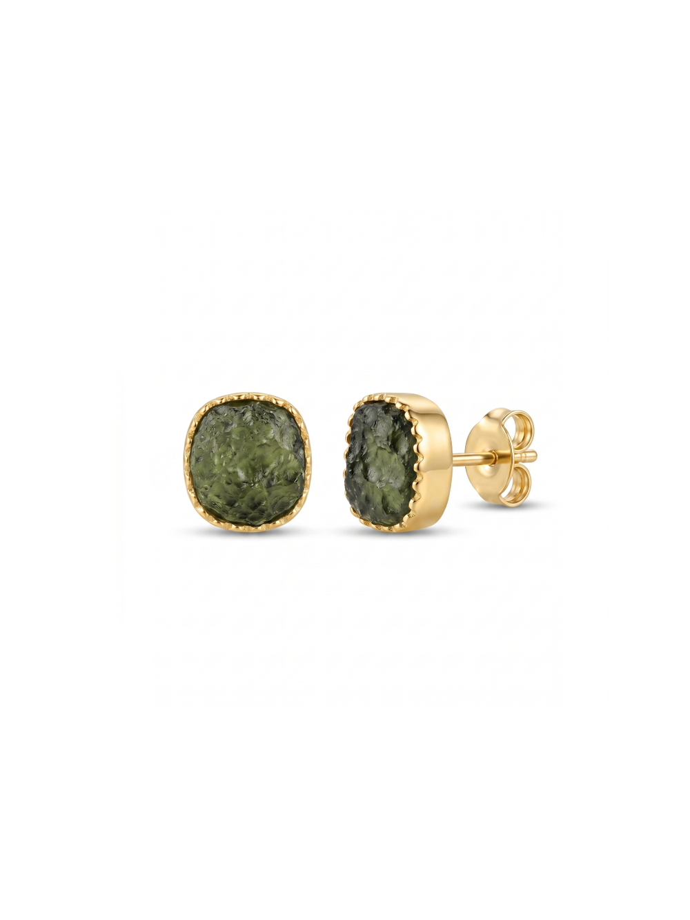 Crezh Moldavite Natural Gemstone Gold Filled in 925 Sterling Silver Handmade Stud Earring