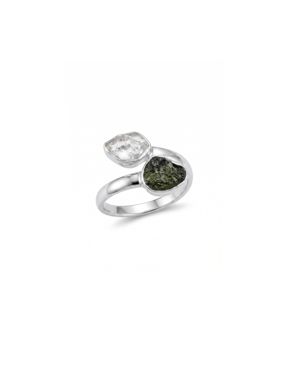 Czech Republic Moldavite Ring , Herkimer Diamond Ring, Natural Gemstone 925 Solid Sterling Silver Handmade Jewelry Ring, Gift For Her