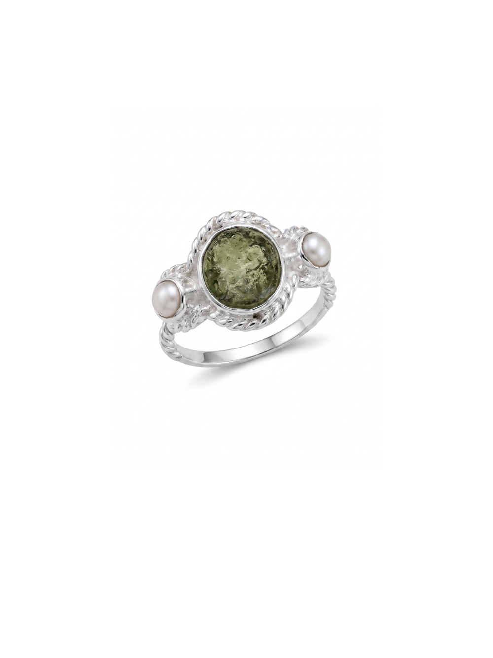 Authentic Czech Republic Moldavite Rough, Pearl Gemstone 925 Solid Sterling Silver Handmade Ring Jewelry