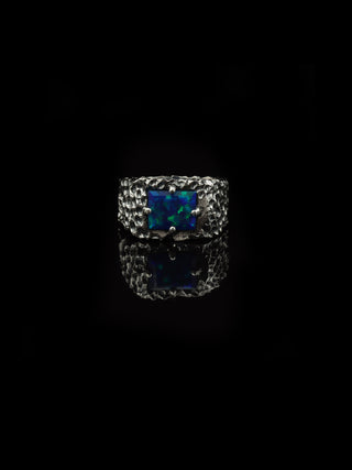 Blue Opal Ring for Men | 925 Sterling Silver Opal Ring | Handmade Statement Ring | Oxidized Biker Ring 