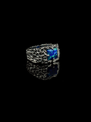 Blue Opal Ring for Men | 925 Sterling Silver Opal Ring | Handmade Statement Ring | Oxidized 