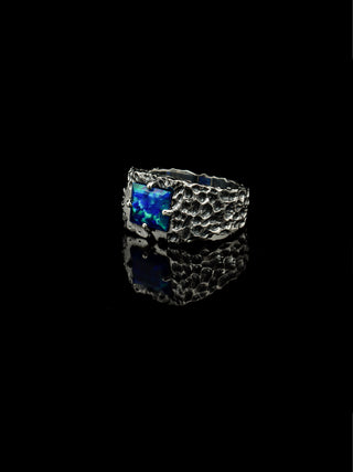 Blue Opal Ring for Men | 925 Sterling Silver Opal Ring 