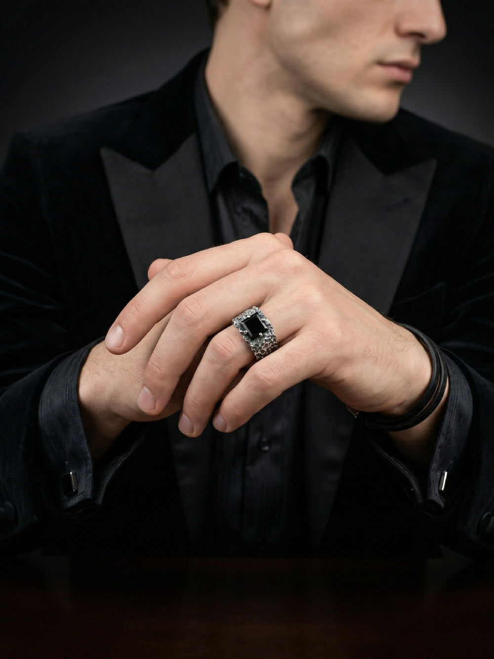 Black Onyx Ring for Men | 925 Sterling Silver Onyx Ring | Handmade Statement Ring | Oxidized Biker Ring | Gothic Jewelry | 