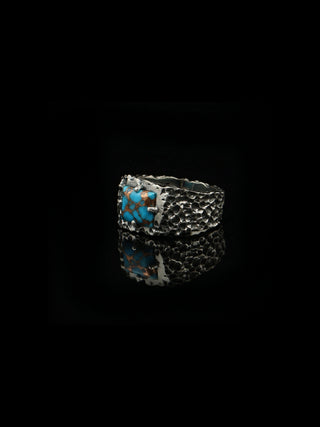 Copper Turquoise Ring for Men | 925 Sterling Silver Turquoise Ring | Handmade Statement Ring | Oxidized Biker Ring |Harshita Jewellery