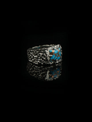 Copper Turquoise Ring for Men | 925 Sterling Silver Turquoise Ring | Handmade Statement Ring | Oxidized Biker Ring 