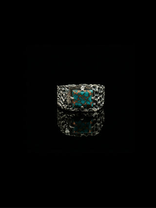Copper Turquoise Ring for Men | 925 Sterling Silver Turquoise Ring | Handmade Statement Ring | Oxidized Biker Ring | Rustic Gemstone 