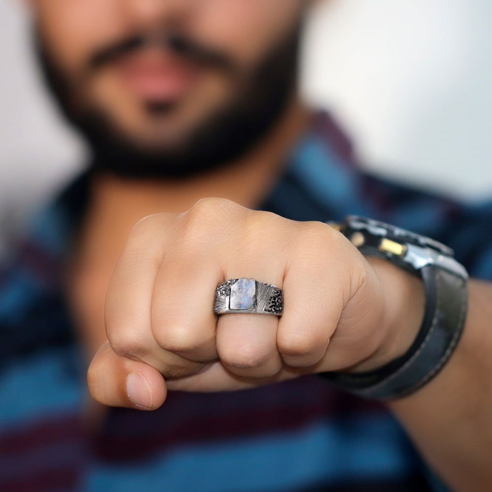 Rainbow Moonstone Men's Ring By Harshita Jewellery