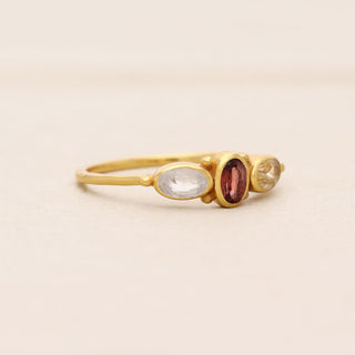 NATURAL MULTI STONE RING, OVAL SHAPE GEMSTONE, 925 SILVER 18KT GOLD PLATED