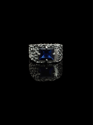 Blue Sapphire Oxidized Handmade Statement Ring for Men 