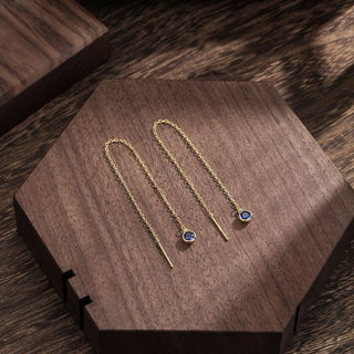 4mm Sapphire Blue CZ Threader Earrings By Harshita Jewellery