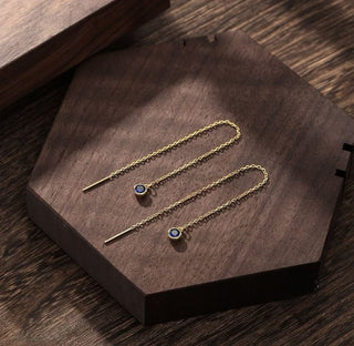 4mm Sapphire Blue CZ Threader Earrings By Harshita Jewellery