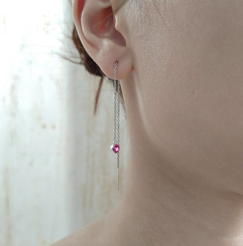 4mm Sapphire Blue CZ Threader Earrings By Harshita Jewellery