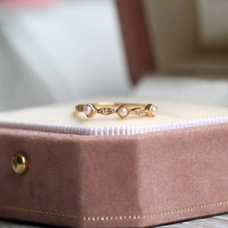 Delicate tiny pearl & CZ diamond ring