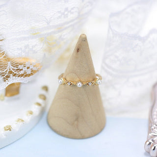 Delicate tiny pearl & CZ diamond ring