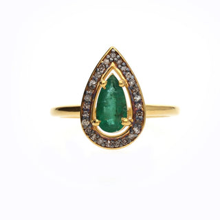 Pear Shape Emerald & Polki Diamond Engagement Ring For Women By Harshita Jewellery