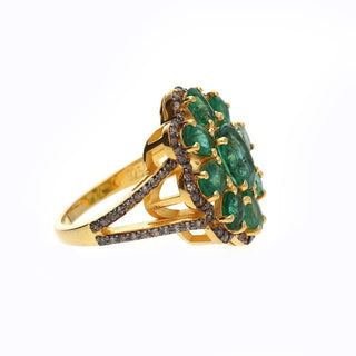 Natural Emerald With Pave Polki Diamond Ring For Womens By Harshita Jewellery