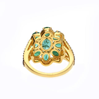 Natural Emerald With Pave Polki Diamond Ring For Womens By Harshita Jewellery