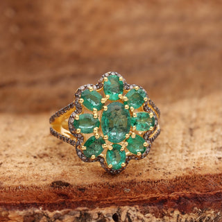 Natural Emerald With Pave Polki Diamond Ring For Womens By Harshita Jewellery