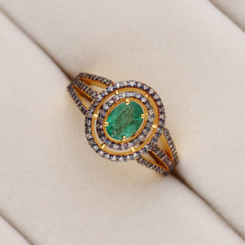 Emerald & Polki Diamond Wedding Ring For Women By Harshita Jewellery