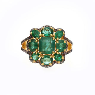 Natural Emerald With Pave Polki Diamond Ring For Womens By Harshita Jewellery