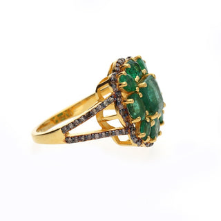 Natural Emerald With Pave Polki Diamond Ring For Womens By Harshita Jewellery