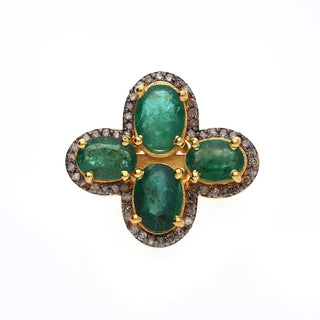 Emerald & Polki Diamond Engagement Ring For Women By Harshita Jewellery
