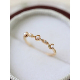 Delicate tiny pearl & CZ diamond ring