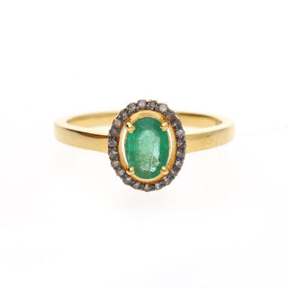 Oval Emerald & Polki Diamond Wedding Ring For Women By Harshita Jewellery