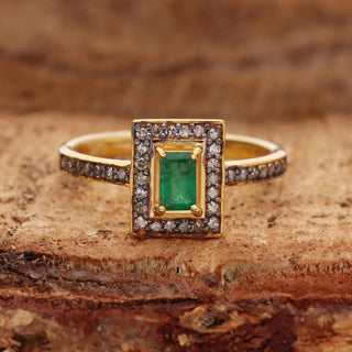 Cushion Emerald & Polki Diamond Wedding Ring For Women By Harshita Jewellery