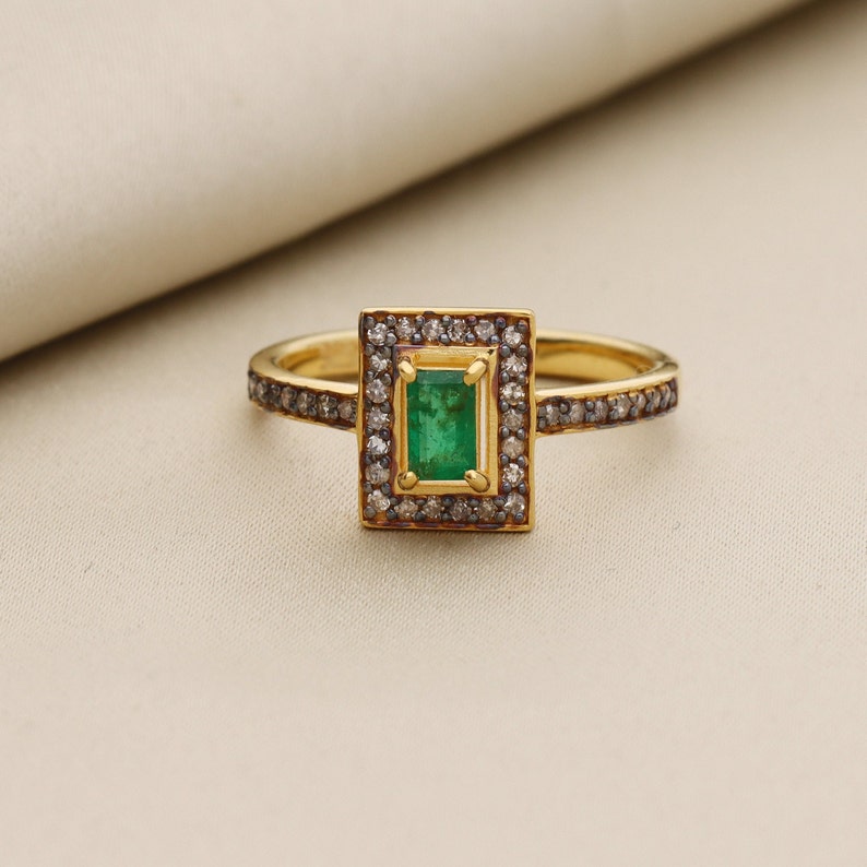 Cushion Emerald & Polki Diamond Wedding Ring For Women By Harshita Jewellery