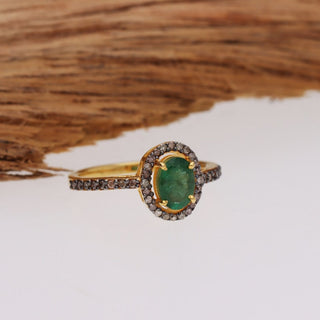 Oval Emerald & Polki Diamond Wedding Ring For Women By Harshita Jewellery