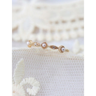 Delicate tiny pearl & CZ diamond ring
