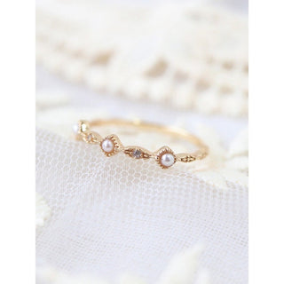 Delicate tiny pearl & CZ diamond ring