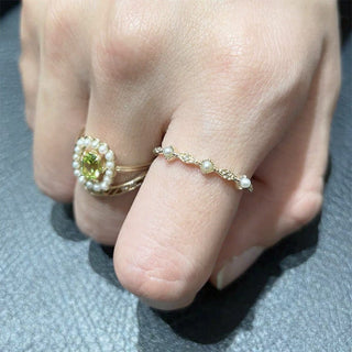 Delicate tiny pearl & CZ diamond ring