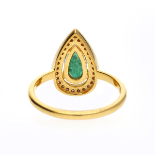 Pear Shape Emerald & Polki Diamond Engagement Ring For Women By Harshita Jewellery
