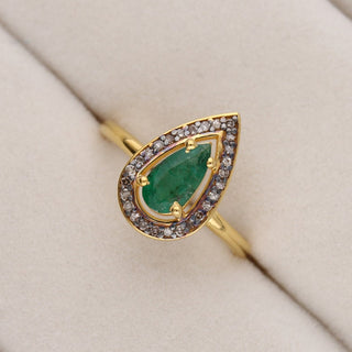 Pear Shape Emerald & Polki Diamond Engagement Ring For Women By Harshita Jewellery