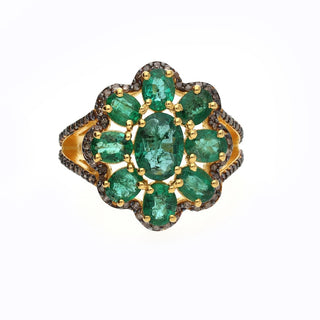 Natural Emerald With Pave Polki Diamond Ring For Womens By Harshita Jewellery