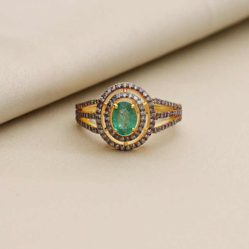 Emerald & Polki Diamond Wedding Ring For Women By Harshita Jewellery