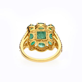 Natural Emerald With Pave Polki Diamond Ring For Womens By Harshita Jewellery