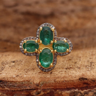 Emerald & Polki Diamond Engagement Ring For Women By Harshita Jewellery
