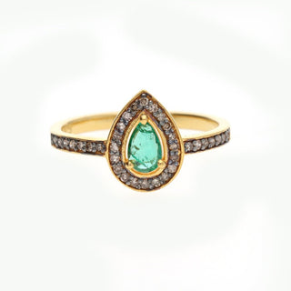 Pear Emerald & Polki Diamond Wedding Ring For Women By Harshita Jewellery