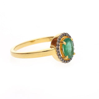 Oval Emerald & Polki Diamond Wedding Ring For Women By Harshita Jewellery