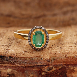 Oval Emerald & Polki Diamond Wedding Ring For Women By Harshita Jewellery