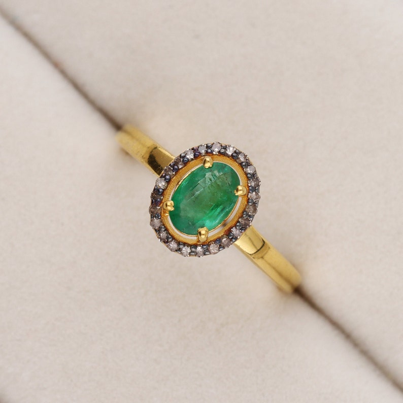 Oval Emerald & Polki Diamond Wedding Ring For Women By Harshita Jewellery