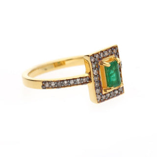 Cushion Emerald & Polki Diamond Wedding Ring For Women By Harshita Jewellery